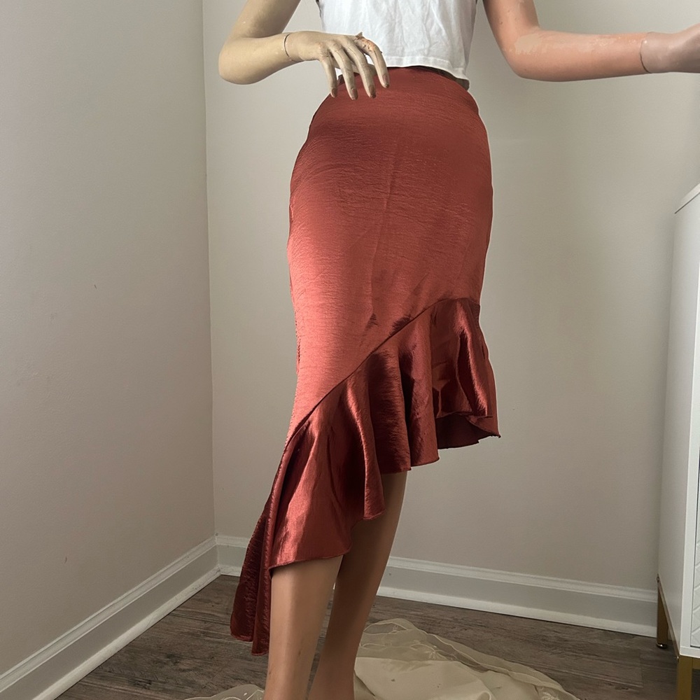 Fashion Nova Rust Midi Skirt